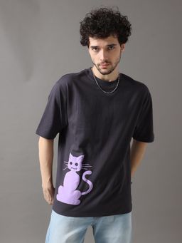 VUDU - Fortune Cat Black Oversized T-Shirt