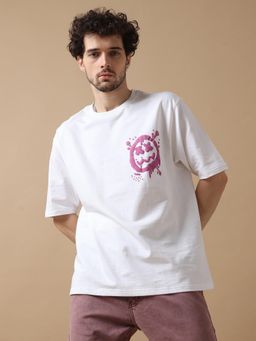 VUDU - White Graffiti Smiley Oversized T-Shirt