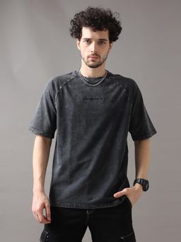 VUDU - Black Acid Wash Oversized T-Shirt Grey