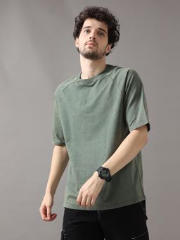 VUDU - Olive Acid Wash Oversized T-Shirt