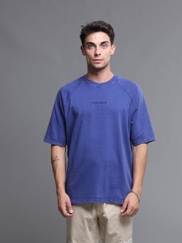 VUDU - Indigo Ink Acid Wash Oversized T-Shirt Blue
