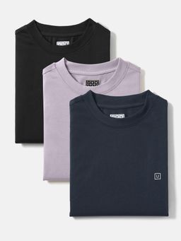 Urbano Fashion - Men's Jet Black, Lilac Bloom, Navy Blazer Solid Cotton T-Shirt (Pack of 3)