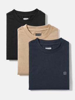 Urbano Fashion - Men's Ginger Brown, Jet Black, Navy Blazer Solid Cotton T-Shirt (Pack of 3)
