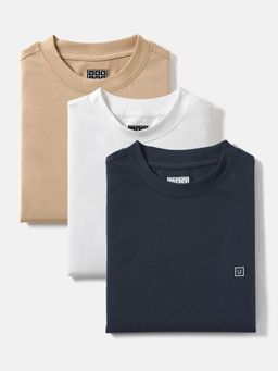 Urbano Fashion - Men's Ginger Brown, White, Navy Blazer Solid Cotton T-Shirt (Pack of 3)