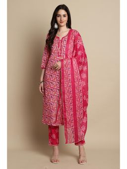 Rajnandini - Women's Cotton Blend Jaipuri Printed Kurta with Pant & Dupatta (Set of 3)