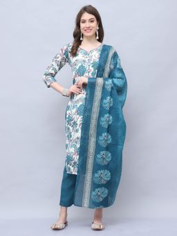 Rajnandini - Women's Cotton Blend Floral Printed Kurta with Pant & Dupatta (Set of 3)