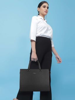 VENEER - Women Black Laptop Tote Bag with Detachable Strap (M)