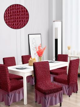 Cortina - Set of 6 Polyester Dining Chair Cover with Skirt Maroon