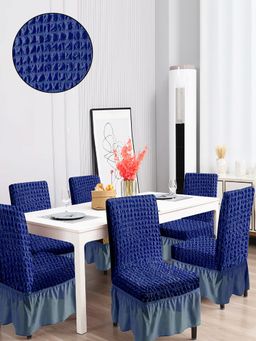 Cortina - Set of 6 Polyester Dining Chair Cover with Skirt Navy Blue