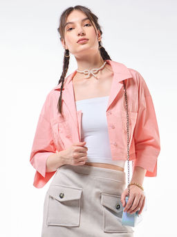 Bewakoof - Women's Peach Oversized Cargo Crop Shirt