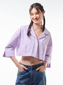 Bewakoof - Womens Lavender Oversized Crop Shirt