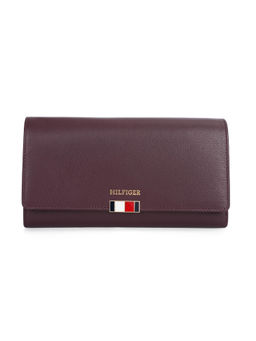 Tommy Hilfiger - Teresa Women Leather Flap Wallet with Sling - Wine 12 Card Slot (S)