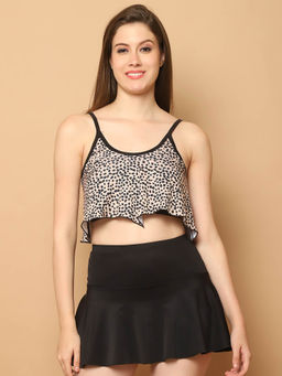 Cukoo - Padded Leopard Print Skirtini Swimsuit Brown (Set of 2)