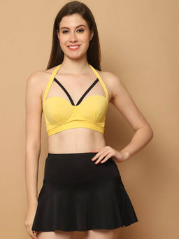Cukoo - Padded Yellow Two Piece Skirtini Swimsuit Yellow (Set of 2)