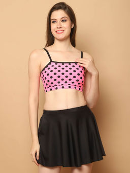 Cukoo - Padded Polka Dot Print Skirtini Swimsuit Pink (Set of 2)