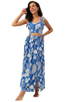 Cukoo - Blue Tropical Printed Beach Top With Skirt (Set of 2)