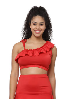 Cukoo - Padded Red Frill Swim Top
