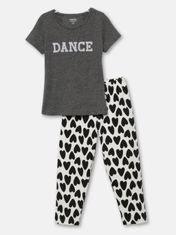 mackly - Girls Multi-Color Embroidered T-Shirt with Pyjama (Set of 2)