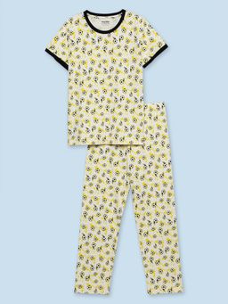 mackly - Boys Yellow Printed T-Shirt with Pyjama (Set of 2)