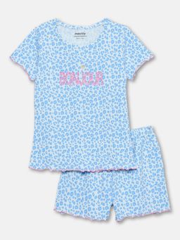 mackly - Girls Blue Printed T-Shirt with Shorts (Set of 2)