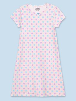 mackly - Girls Lavender Polka Dots Printed Night Dress