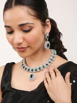 Khushi Jewels - Greens Stones and Zircons Diamonds Necklace Set