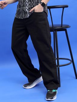 HIGHLANDER - Men Black Wide Leg Clean Look Cotton Jeans