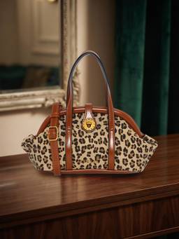 ESBEDA - Tan Leopard Print Dome Handbag with Detachable Strap