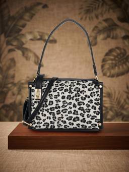 ESBEDA - White Wild Leopard Print Shoulder Bag with Detachable Strap