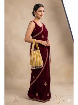 Fabbhue - Women's Mustard Pearl Embellished Handcrafted Potli Bag