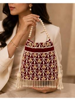 Fabbhue - Women's Maroon Drawstring Potli
