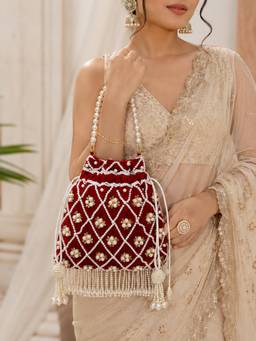 Fabbhue - Women's Maroon Drawstring Potli