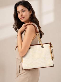 Fabbhue - Women's Beige Handbag with Detachable Strap