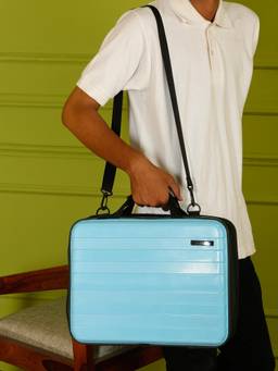 Teakwood - Hard Shell Blue Carryall with 16-Inch Laptop Bag with Detachable Strap