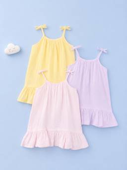 Kidbea - Girls Multi-Color Cotton Tie-Up Straps Casual Dress