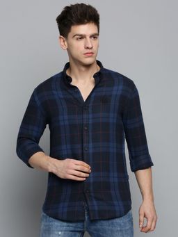 SHOWOFFFF - Mens Spread Collar Navy Blue Checked Shirt