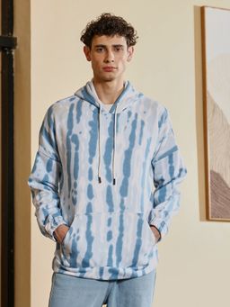 Campus Sutra - Mens Sky Blue Dye-Drip Pullover Hoodie