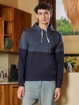 Campus Sutra - Mens Prussian Blue Block Pullover Hoodie