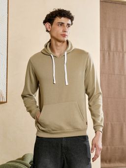 Campus Sutra - Mens Light Olive Regular Pullover Hoodie