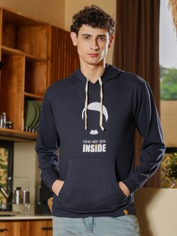 Campus Sutra - Mens Navy Blue Who-Are-You Pullover Hoodie