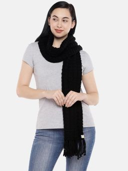 Magic Needles - Women Black Self Design Handmade Scarf