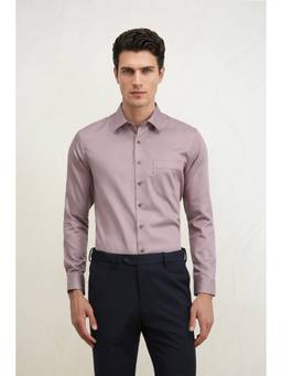 Louis Philippe - Men Mauve Solid/Plain Cotton Shirt
