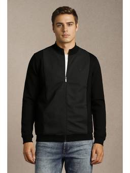 Louis Philippe - Men Black Textured Cotton Blend Jacket