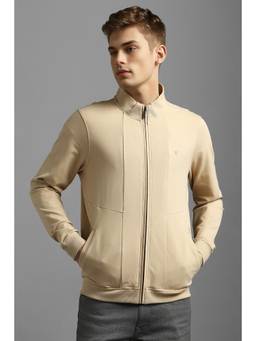 Louis Philippe - Men Beige Solid/Plain Cotton Blend Jacket