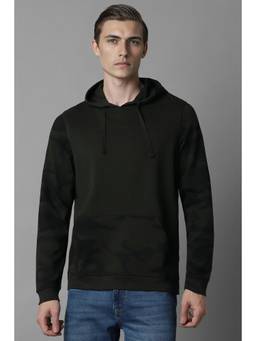 Louis Philippe - Men Black Solid/Plain Cotton Hoodie