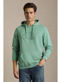 Louis Philippe - Men Green Solid/Plain Cotton Hoodie