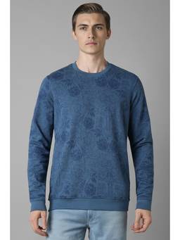 Louis Philippe - Men Blue Printed Cotton Sweatshirt