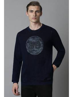 Louis Philippe - Men Navy Blue Printed Cotton Sweatshirt