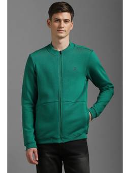 Louis Philippe - Men Green Solid/Plain Cotton Blend Jacket