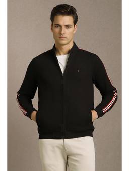 Louis Philippe - Men Black Textured Cotton Blend Jacket